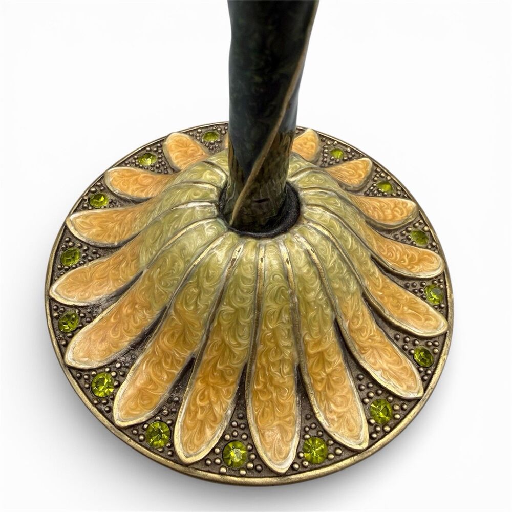 Vintage Jeweled Candle Holder Art Nouveau Floral Candlestick Metal Enamel - Picture 3 of 5